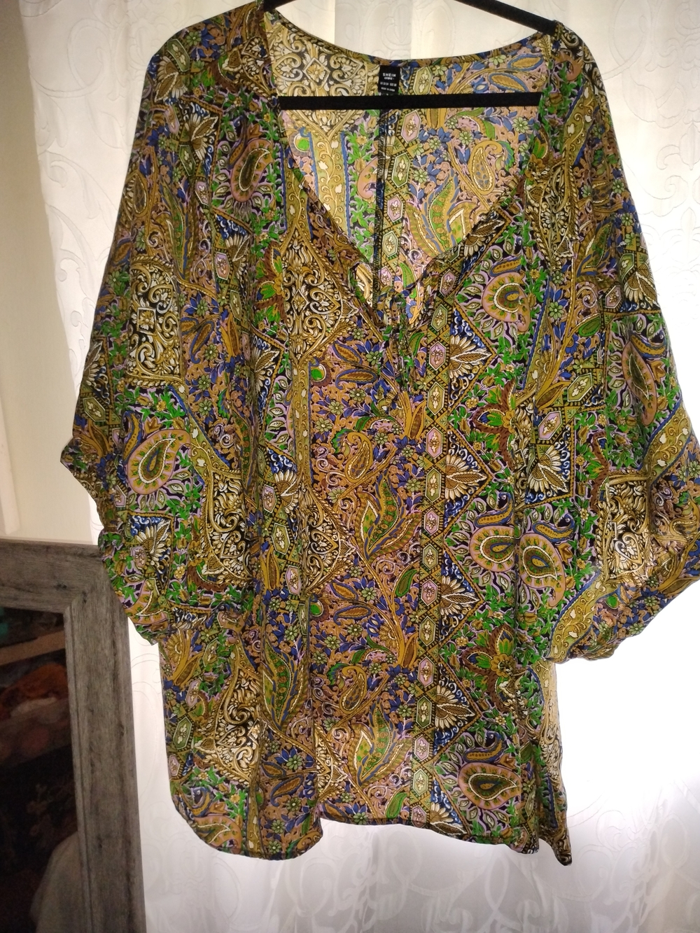 SHEIN Paisley Tunic Top in Green, Gold and Purple